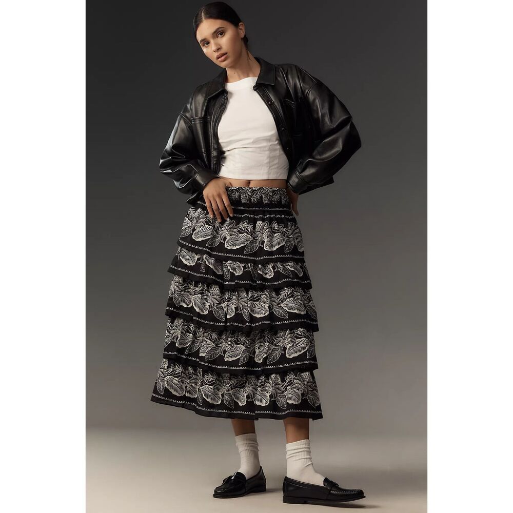Anthropologie Banjanan Lily Tiered Midi Skirt
